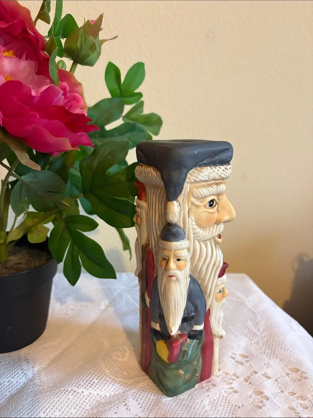 Vintage 2001 Santa Faces Pillar Candle Holder